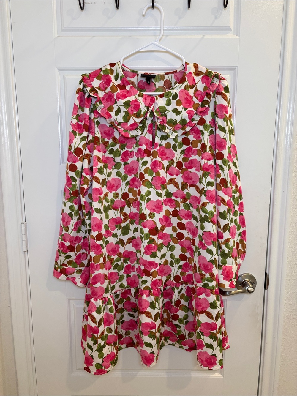 Who What Wear XL Pink Floral Ruffle Collar Long Sleeve Mini Dress